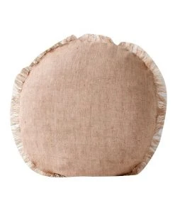 Promo 🤩 Aura Home Vintage Linen Fringe 55cm Cushion in Pink Clay ✔️