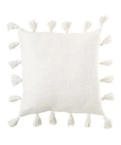 Hot Sale ✔️ Vue Gibraltar Cotton Slub Cotton With Tassels Cushion Off White ⭐