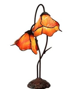 Flash Sale ⌛ G&G Bro Double Lotus Tiffany Lamp Table - Orange ✔️