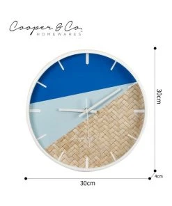 Promo 😍 Cooper & Co 30cm Blue/Rattan Cayman Silent Movement Round Wall Clock ⌛ -Deals Home Décor Store 803749060 7 720x928