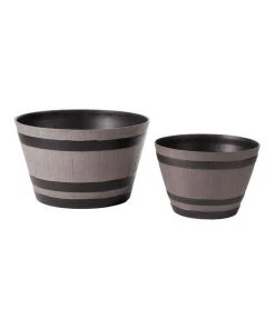 Cheap ✔️ Cooper & Co Set of 2 52cm & 38cm Half Barrel Grey Round Planter Pots ✨