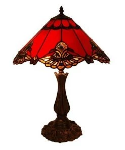 Deals ⭐ G&G Bro Large Benita Leadlight Tiffany Table Lamp Red ✔️