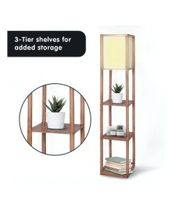 Cheap ⭐ Sarantino Etagere Floor Lamp Off-white Fabric Shade Reading Oak Wood Finish ❤️ -Deals Home Décor Store 828974980 5 720x928