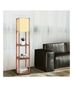 Cheap ⭐ Sarantino Etagere Floor Lamp Off-white Fabric Shade Reading Oak Wood Finish ❤️ -Deals Home Décor Store 828974980 6 720x928