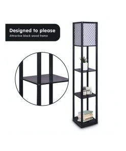 Cheapest 😉 Sarantino Etagere Floor Lamp Diamond Design Fabric Shade With Shelves Black 🔔 -Deals Home Décor Store 828975160 3 720x928