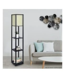 Cheapest 😉 Sarantino Etagere Floor Lamp Diamond Design Fabric Shade With Shelves Black 🔔 -Deals Home Décor Store 828975160 4 720x928
