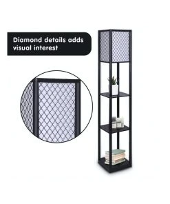 Cheapest 😉 Sarantino Etagere Floor Lamp Diamond Design Fabric Shade With Shelves Black 🔔 -Deals Home Décor Store 828975160 5 720x928