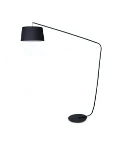 Brand new 😀 Sarantino Metal Arc Floor Lamp In Black Finish Wih Linen Taper Drum Round Shade Black 🔥