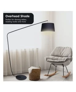 Brand new 😀 Sarantino Metal Arc Floor Lamp In Black Finish Wih Linen Taper Drum Round Shade Black 🔥 -Deals Home Décor Store 828975250 5 720x928