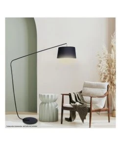 Brand new 😀 Sarantino Metal Arc Floor Lamp In Black Finish Wih Linen Taper Drum Round Shade Black 🔥 -Deals Home Décor Store 828975250 6 720x928