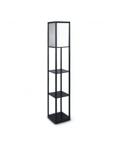 Best deal ❤️ Sarantino Etagere Floor Lamp Shelves Black Frame Tapered Linen Brown Fabric Shade Stand 🔥