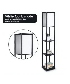 Best deal ❤️ Sarantino Etagere Floor Lamp Shelves Black Frame Tapered Linen Brown Fabric Shade Stand 🔥 -Deals Home Décor Store 828975340 4 1 720x928