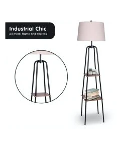 Best Sale 🎉 Sarantino Etagere Floor Lamp Shelves Black Frame Round Linen White Fabric Shade Stand 🎁 -Deals Home Décor Store 828975430 3 720x928