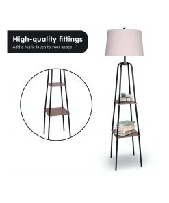 Best Sale 🎉 Sarantino Etagere Floor Lamp Shelves Black Frame Round Linen White Fabric Shade Stand 🎁 -Deals Home Décor Store 828975430 4 720x928