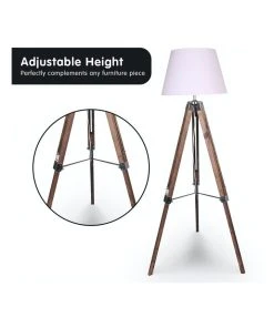 Outlet 👍 Sarantino Solid Wood Tripod Floor Lamp Adjustable Height Stand White Linen Round Shade 🌟 -Deals Home Décor Store 828975520 4 720x928