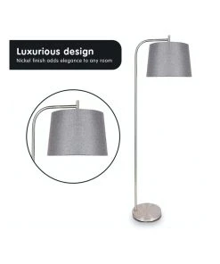 Flash Sale 🔥 Sarantino Metal Task Floor Lamp Stand In Nickel Finish Grey Linen Fabric Round Shade ✔️ -Deals Home Décor Store 828975610 3 720x928