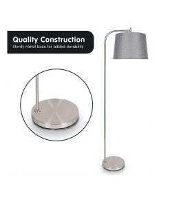 Flash Sale 🔥 Sarantino Metal Task Floor Lamp Stand In Nickel Finish Grey Linen Fabric Round Shade ✔️ -Deals Home Décor Store 828975610 4 720x928