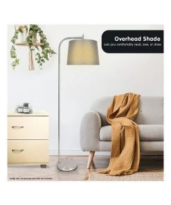 Flash Sale 🔥 Sarantino Metal Task Floor Lamp Stand In Nickel Finish Grey Linen Fabric Round Shade ✔️ -Deals Home Décor Store 828975610 5 720x928