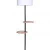 Deals ✨ Sarantino Metal Floor Lamp Stand With Black Post In Round Shade Wooden Shelves White 🎁