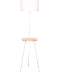 Deals 😀 Sarantino Metal Floor Lamp Stand Tripod In Round Shade Wooden Table Shelf White ✔️