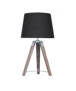 Flash Sale 🛒 Sarantino Wooden Tripod Table Lamp With Black Linen Taper Fabric Round Shade Reading Light ✔️