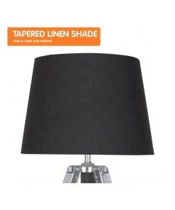 Flash Sale 🛒 Sarantino Wooden Tripod Table Lamp With Black Linen Taper Fabric Round Shade Reading Light ✔️ -Deals Home Décor Store 828976240 3 720x928