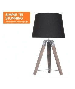 Flash Sale 🛒 Sarantino Wooden Tripod Table Lamp With Black Linen Taper Fabric Round Shade Reading Light ✔️ -Deals Home Décor Store 828976240 5 720x928