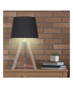 Flash Sale 🛒 Sarantino Wooden Tripod Table Lamp With Black Linen Taper Fabric Round Shade Reading Light ✔️ -Deals Home Décor Store 828976240 6 720x928