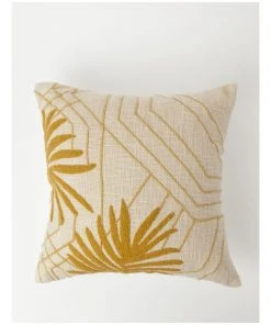 Budget 🎉 Vue Maricopa Palm Leaf Embroidered Cushion in Ochre 🥰