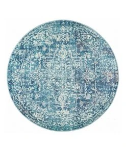 Budget 🥰 Rug Culture Evoke Muse Blue Transitional Round Rug 👏