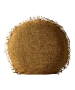 New 🔔 Aura Home Vintage Linen Fringe 45cm Round Cushion in Bronze 🎁