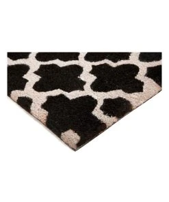 Deals 👍 Fab Habitat Girih Black and White PVC Backed Coir Doormat 45x75 cm 🎉