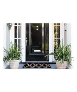 Deals 👍 Fab Habitat Girih Black and White PVC Backed Coir Doormat 45x75 cm 🎉 -Deals Home Décor Store 840966670 3 720x928