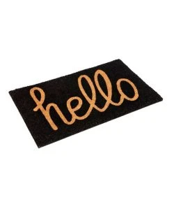 Budget π Fab Habitat Hello - Black PVC Backed Coir Doormat 45x75 cm βοΈ