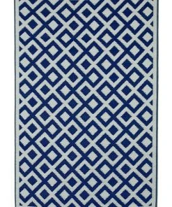 Deals ⭐ Fab Habitat 180x270cm Marina Indigo Blue & White Recycled Plastic Outdoor Rug and Mat ⭐
