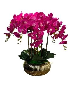 Wholesale 🎁 Vicky Yao Exclusive Design Fuschia 10 Stems Artificial Orchids arrangement in Golden Pot 🤩
