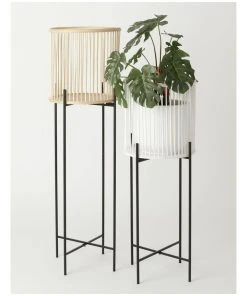 Brand new 🧨 Vue Pulse 80cm White Bamboo And Metal Planter Stand 😉 -Deals Home Décor Store 847318690 3 720x928