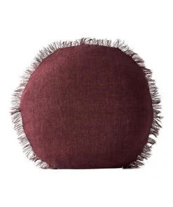 Flash Sale ⭐ Aura Home Vintage Linen Fringe 55cm Round Cushion In Syrah 😍