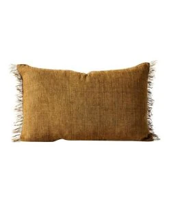 Outlet 😉 Aura Home Vintage Linen Fringe Rectangle Cushion in Bronze 👏