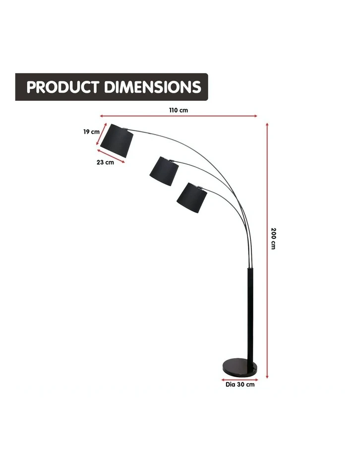 Deals ✨ Sarantino Adjustable 3-Light Tapered Shade Arc Floor Lamp Black ❤️ 4 Deals ✨ Sarantino Adjustable 3-Light Tapered Shade Arc Floor Lamp Black ❤️ - Image 4