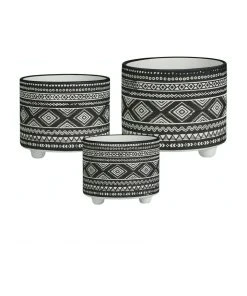 Wholesale ⭐ Cooper & Co. Set of 3 Nesting Black Folk Terracotta Pots ⌛