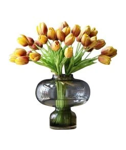 Best Sale ❤️ Vicky Yao Real Touch Artificial Elegant Golden Yellow Tulip Flower Arrangement 💯