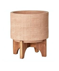 Buy 💯 Cooper & Co Dune Ceramic Planter Pot On Wooden Stand 🔥