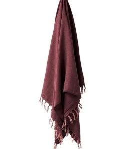 Buy 🧨 Aura Home Vintage Linen Fringe Throw in Syrah 🛒
