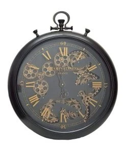 Discount β La Florentina Ulysse Noir French Stopwatch Moving Cogs Wall Clock Black π