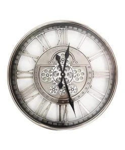 Promo 🎉 La Florentina The Kensington Round Industrial Moving Cogs Wall Clock Silver 🥰